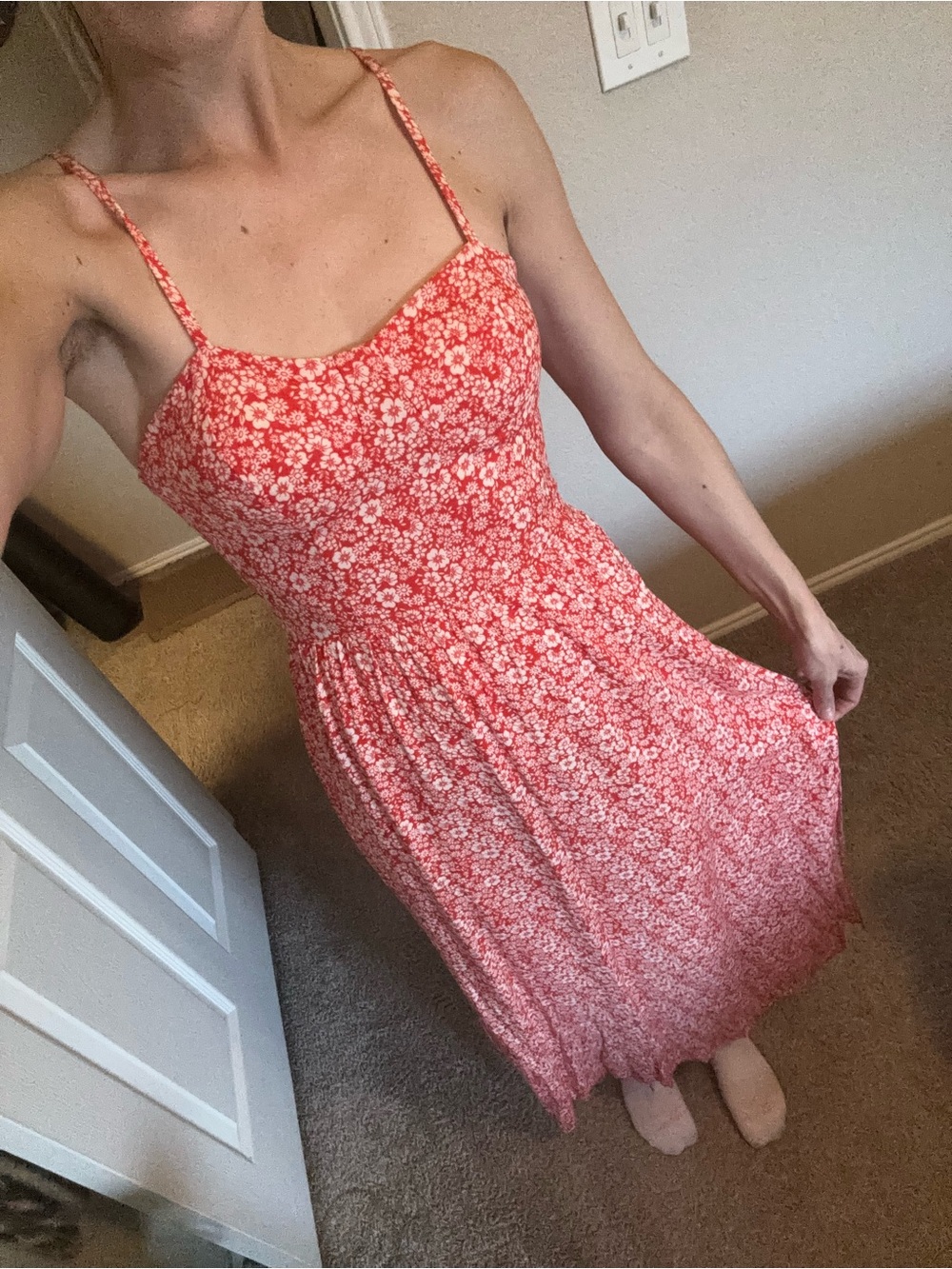 Lily Rose Coral Red Floral Maxi Dress with Spaghetti Straps
